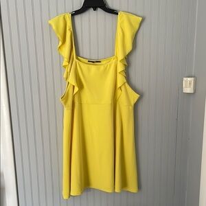 BOOHOO Bright Yellow Ruffle Sleeve Mini Dress | Size 24